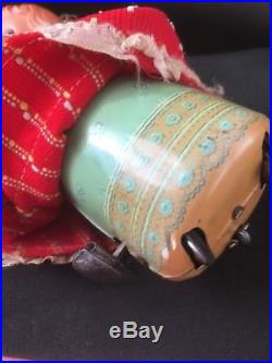 This1950s VINTAGE WIND-UP TINPLATE CELLULOID HEAD DANCING DOLL TOY JAPAN With BOX