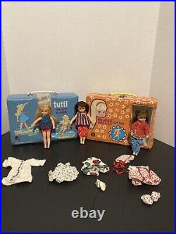 Tutti Doll Lot 1965 Includes Three Dolls Two Cases. One Tutti Outfit VTG Clothes