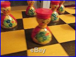 Unique Vintage Kokeshi Checkers&Checker Board Early70's purchased in Japan Mint