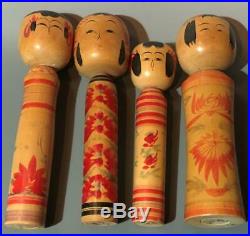 Used kokeshi doll 4 set Traditional folk art vintage antique jpn very rare wood