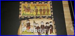VERY RARE ORIG Vtg Set Frozen Charlotte Bisque U. S. WWI Soldiers Set With Box