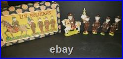 VERY RARE ORIG Vtg Set Frozen Charlotte Bisque U. S. WWI Soldiers Set With Box