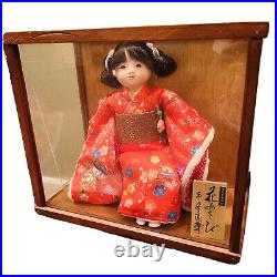 VINTAGE 12 Japanese Ichimatsu Porcelain Doll Silk Red Floral Kimono in Case