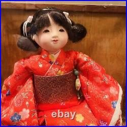 VINTAGE 12 Japanese Ichimatsu Porcelain Doll Silk Red Floral Kimono in Case
