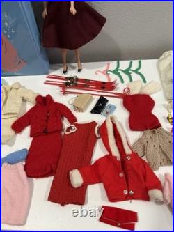 VINTAGE 1958 BUBBLE CUT BARBIE DOLL With1962 BLUE CASE & CLOTHES LOT