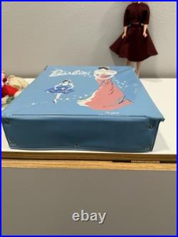 VINTAGE 1958 BUBBLE CUT BARBIE DOLL With1962 BLUE CASE & CLOTHES LOT