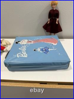 VINTAGE 1958 BUBBLE CUT BARBIE DOLL With1962 BLUE CASE & CLOTHES LOT