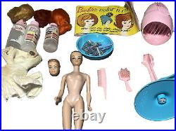 VINTAGE 1960's Barbie MATTEL COLOR MAGIC Color And Curl Set doll, wigs, set