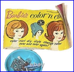 VINTAGE 1960's Barbie MATTEL COLOR MAGIC Color And Curl Set doll, wigs, set