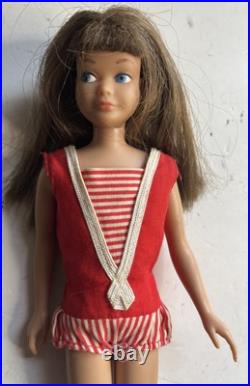 VINTAGE 1963 MATTEL BARBIE SKIPPER DOLL BRUNETTE Marked Japan Foot W Carry Case