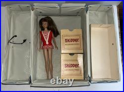 VINTAGE 1963 MATTEL BARBIE SKIPPER DOLL BRUNETTE Marked Japan Foot W Carry Case