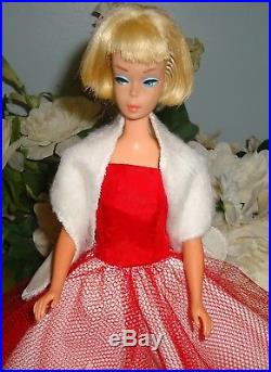 VINTAGE 1966 Platinum Blonde Bendable Leg AMERICAN GIRL BARBIE Doll Japan Dress