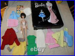 VINTAGE BARBIE DOLL BUBBLE CUT MCMLVIII = 1958 Japan & Doll Clothes & Case 1962