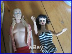 VINTAGE BARBIE & KEN DOLLS LOT 1960s M/ Japan box stand bathing suit blonde ken