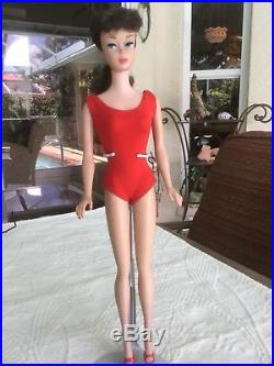 VINTAGE BARBIE PONYTAIL BRUNETTE #6 WithRED SWIMSUIT & JAPAN MULES BEAUTIFUL
