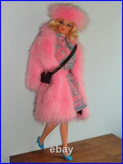 VINTAGE BARBIE TNT STACEY DOLL WithRUFFLES & SWIRLS & PINK MINK COAT & ACCES