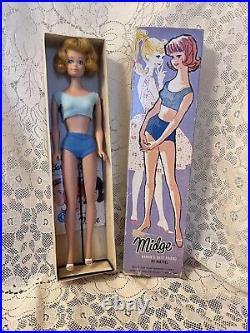 VINTAGE Barbie MIDGE Doll Strawberry Blonde #860 Straight Leg withbox 1962 Mattel