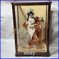 VINTAGE Japanese Ningyo Doll Princess Warrior Kabuto Helmet in Glass Case