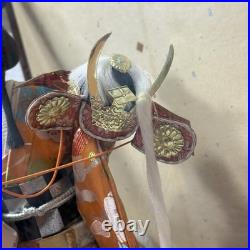 VINTAGE Japanese Ningyo Doll Princess Warrior Kabuto Helmet in Glass Case