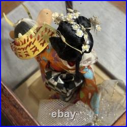 VINTAGE Japanese Ningyo Doll Princess Warrior Kabuto Helmet in Glass Case