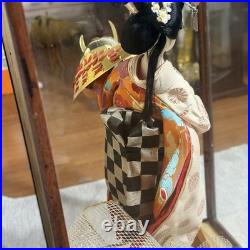 VINTAGE Japanese Ningyo Doll Princess Warrior Kabuto Helmet in Glass Case