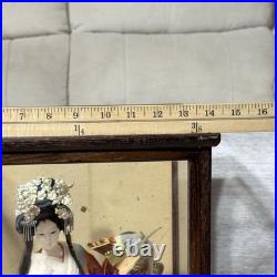 VINTAGE Japanese Ningyo Doll Princess Warrior Kabuto Helmet in Glass Case