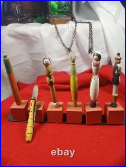 VINTAGE Japanese Wooden Dolls AND Folk Art (ALL Six Pieces)