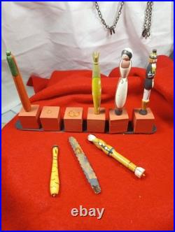 VINTAGE Japanese Wooden Dolls AND Folk Art (ALL Six Pieces)