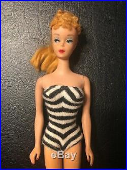 VINTAGE # NUMBER 4 BARBIE BLONDE PONYTAIL 1959 ORIGINAL SWIMSUIT and Outfits