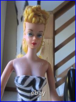 VINTAGE OOAK #5 PONYTAIL BARBIE With REROOTED Blonde Silk Hair / Zebra Swimsuit