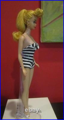 VINTAGE OOAK #5 PONYTAIL BARBIE With REROOTED Blonde Silk Hair / Zebra Swimsuit