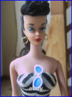 VINTAGE OOAK #5 PONYTAIL BARBIE With REROOTED Raven Silk Hair / Zebra Swimsuit