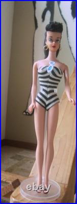 VINTAGE OOAK #5 PONYTAIL BARBIE With REROOTED Raven Silk Hair / Zebra Swimsuit
