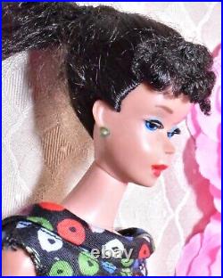 VTG 1960's Ponytail Barbie #5 Brunette Apple Print Sheath Dress Red Lips Japan
