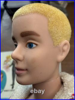 VTG 1961 Blonde Flocked Hair Ken Doll Barbies Boyfriend Original Box Outfit #1
