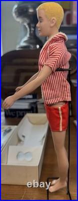 VTG 1961 Blonde Flocked Hair Ken Doll Barbies Boyfriend Original Box Outfit #1