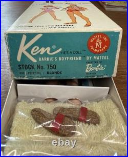 VTG 1961 Blonde Flocked Hair Ken Doll Barbies Boyfriend Original Box Outfit #1