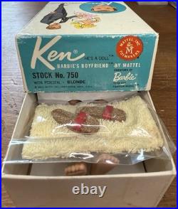 VTG 1961 Blonde Flocked Hair Ken Doll Barbies Boyfriend Original Box Outfit #1