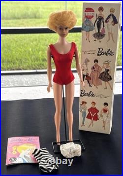 VTG 1962 Barbie Blonde Bubble Cut Early Nipple Body Original Box Wire Stand