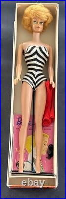 VTG 1962 Barbie Blonde Bubble Cut Early Nipple Body Original Box Wire Stand