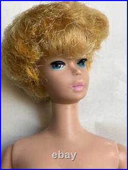 VTG 1st Issue White Ginger 1961 Bubblecut Barbie with Pink Lips Good Condition