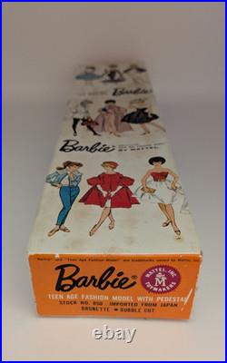 VTG Barbie Brunette Bubble Cut No. 850 1960s Original Doll withStand, Boxed