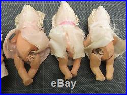 VTG Dionne Quintuplet Bisque Dolls Infant Set 3 Dressed withCribs Japan Jointed