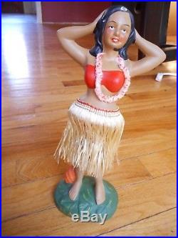 VTG Hakata Hawaiian Hula Girl Bobble Nodder Doll Japan Composite Chalkware 10.5