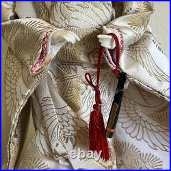 VTG Japanese Bride Doll White Kimono Wedding Fan Geisha Maiko Crane 18 Tall