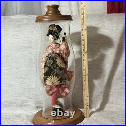 VTG Japanese Geisha Maiko Doll Silk Kimono Glass Display Case Collectible 23