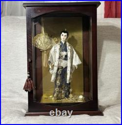 VTG Japanese Samurai Warrior Doll in Glass Case Kimono Musha Ningyo Sword 23x15