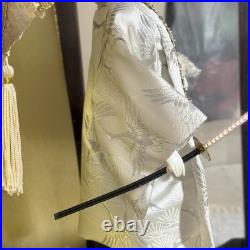 VTG Japanese Samurai Warrior Doll in Glass Case Kimono Musha Ningyo Sword 23x15