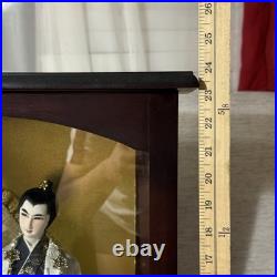 VTG Japanese Samurai Warrior Doll in Glass Case Kimono Musha Ningyo Sword 23x15