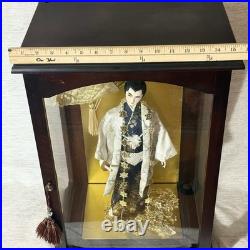 VTG Japanese Samurai Warrior Doll in Glass Case Kimono Musha Ningyo Sword 23x15